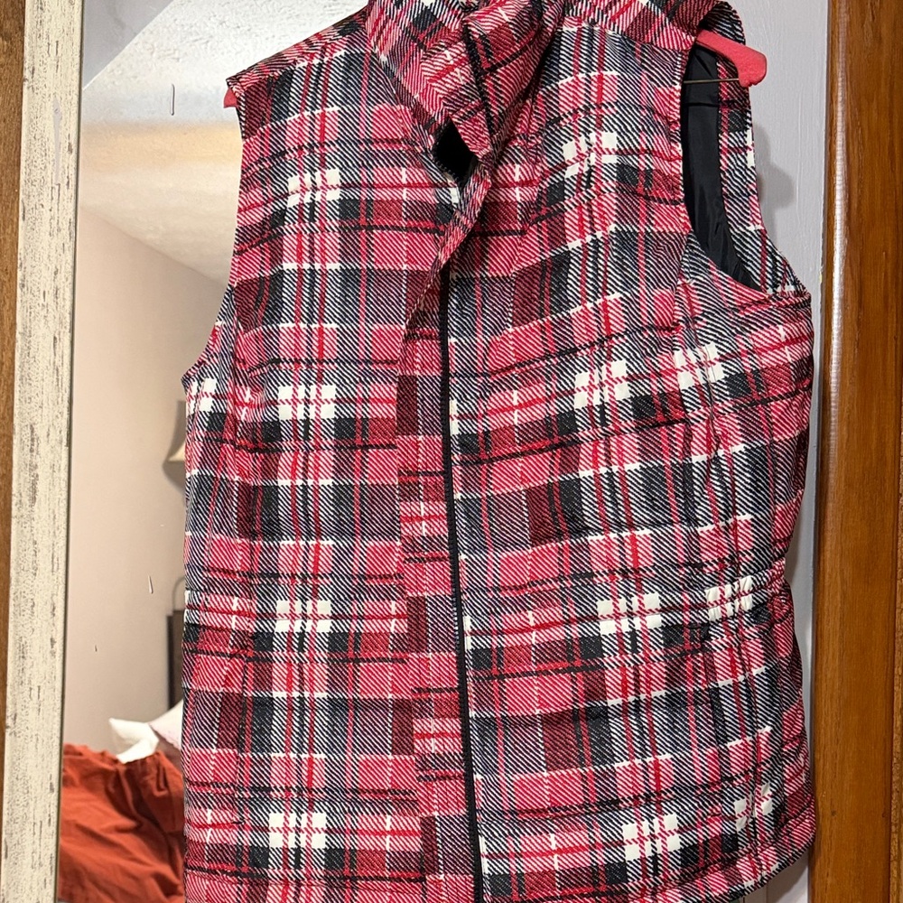 Talbots Red and Black Plaid Vest